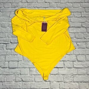 Sergio Hudson x Target yellow off shoulder ribbed long sleeve bodysuit